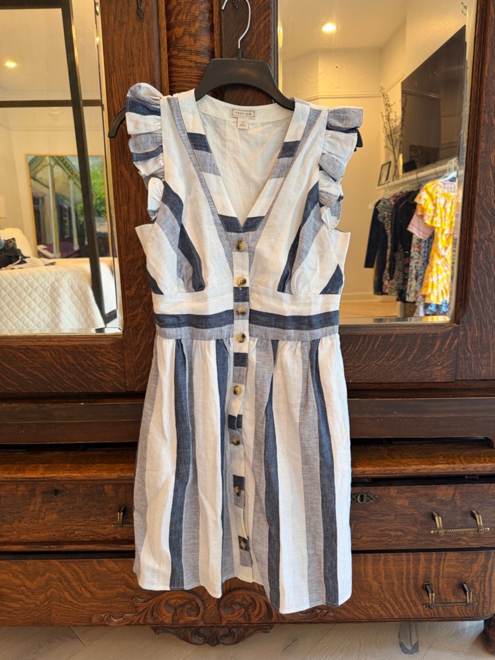 Button-Front Stripe Sundress in Blue and White